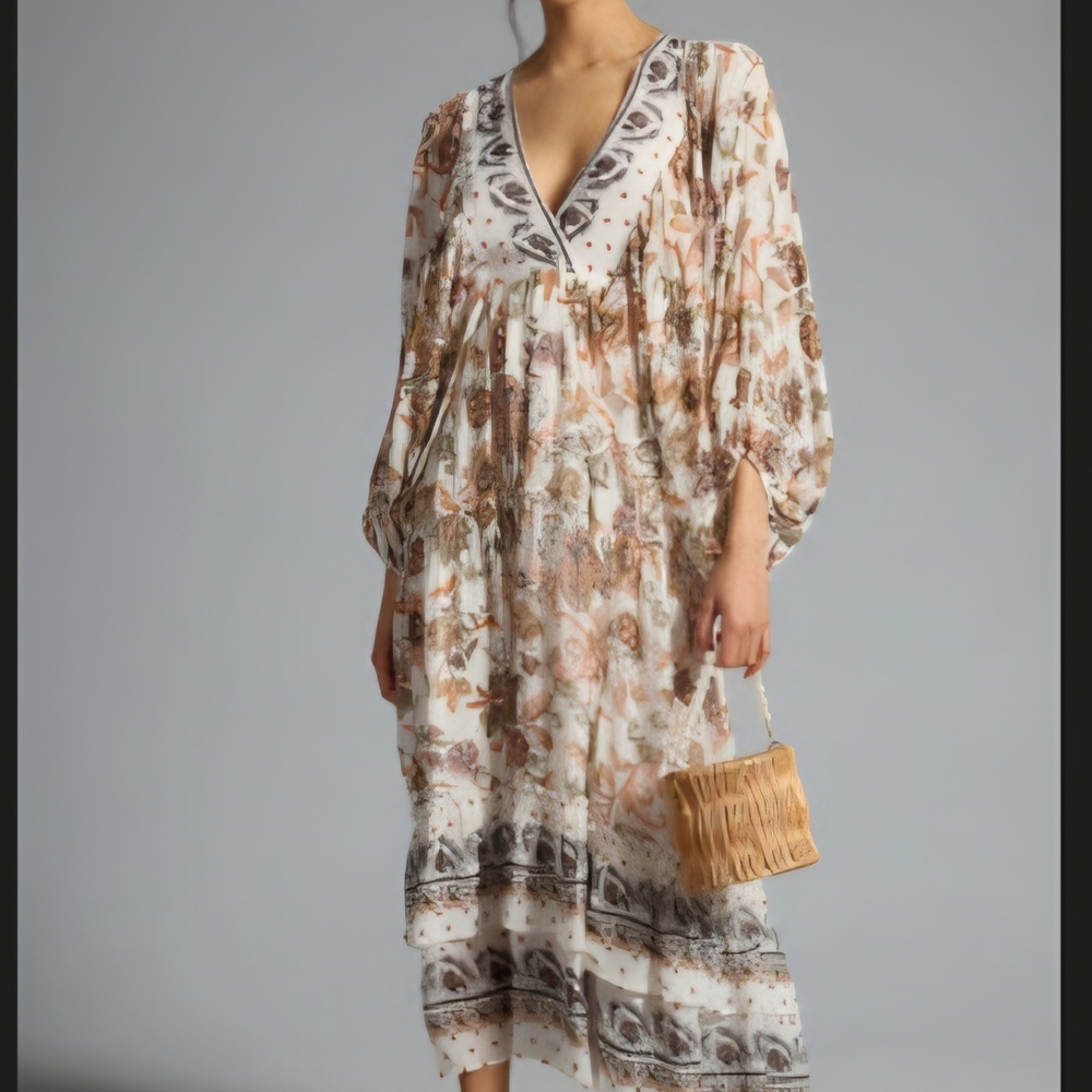 Anthropologie Cream Ruffled Tiered Sundress